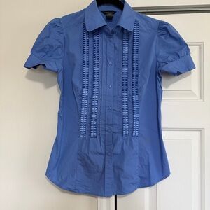Moda International Blue Short Sleeve Ribbon Blouse Size Small